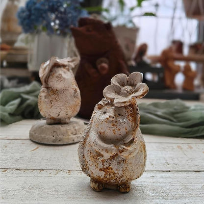 Rust Iron Hedgehog Garden Statue, 3.9 Inch High Cute Animal Garden Figurines for Patio Yard Lawn Outdoor Decor(Rust, White Color) (White-Leaf)