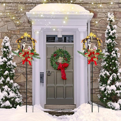 Moukeren 2 Pcs 2 Pcs 3.5ft Nativity Scene Outdoor Yard Stakes, Solar Lighted Outdoor Metal Christmas Nativity Scene Decoration for Christmas Holiday Lawn Garden Yard Decoration (Vivid)