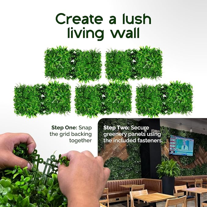 NatraHedge 20''X40'' Artificial Maui Living Wall Grass Wall Decor, 5Pcs (28SqFt) Hedge Leaf Grass Panels for Indoor, Outdoor, Garden and Balcony Privacy Fence Screen