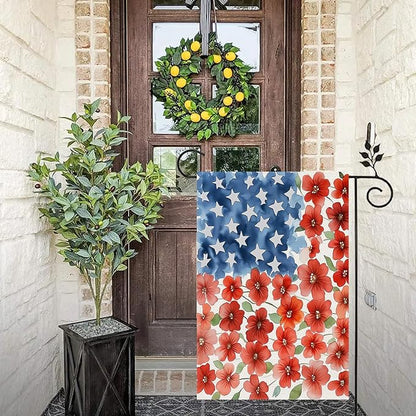 4th of July Patriotic Garden Flags 12x18 Inch Vertical Double Sided Outside, Memorial Day Independence Day Floral Yard Flag Decor, Holiday Outdoor Spring Summer Seasonal Decorations for Home