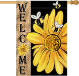 AVOIN colorlife Spring Summer Bee Sunflower House Flag 28x40 Inch Double Sided, Welcome Holiday Burlap Yard Outdoor Decoration