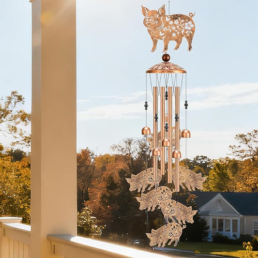 Pig Decor Wind Chimes - Metal Animal Windchimes with Card Outside Indoor Decoration for Garden Yard Patio Balcony Thanksgiving Christmas Birthday Gifts for Pigs Lovers Women Mother Grandma