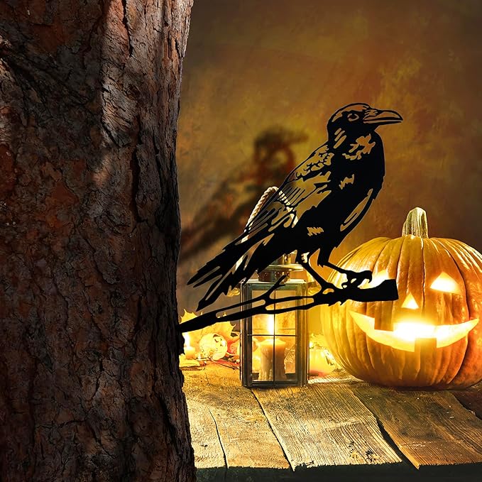 Renovatio Metal Bird Decor, Gifts for Mom, Artistic Raven Silhouette, Metal Garden Ornament, Outdoor Tree Decorations – A Remarkable Yard & Lawn Decor – Raven (Black)
