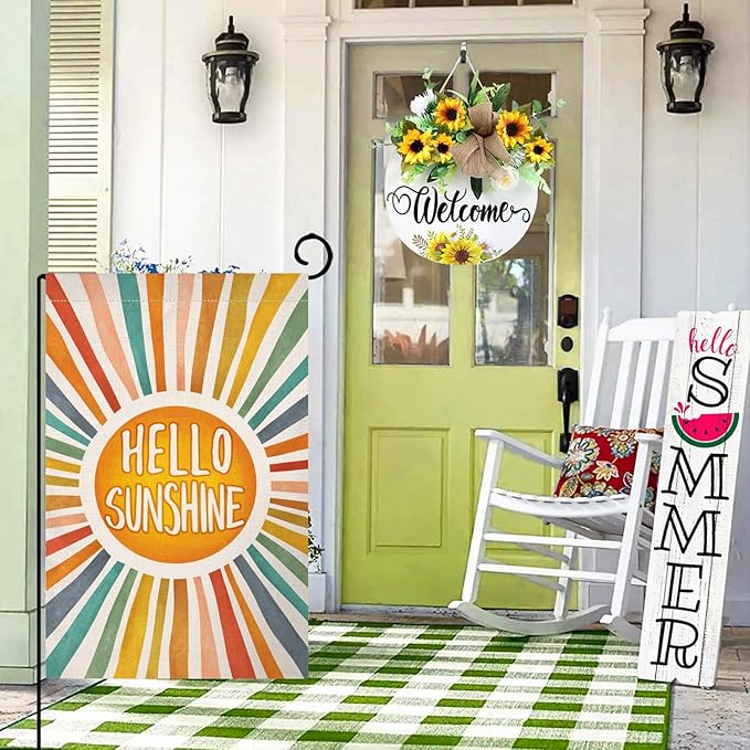 BLKWHT Hello Sunshine Summer Garden Flag 12x18 Vertical Double Sided Colorful Farmhouse Holiday Outside Decorations Burlap Yard Flag BW643