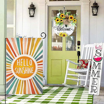 BLKWHT Hello Sunshine Summer Garden Flag 12x18 Vertical Double Sided Colorful Farmhouse Holiday Outside Decorations Burlap Yard Flag BW643