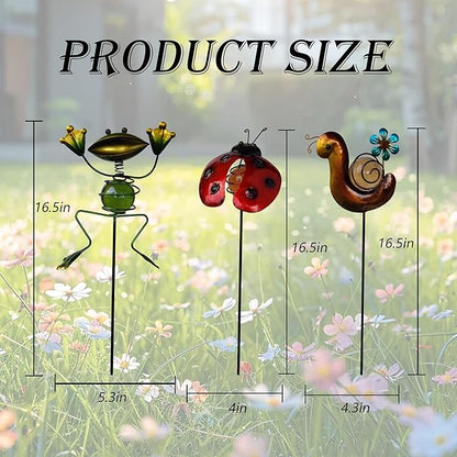 Garden Decor for Outside, Set of 3 Metal 16.5” Decorative Garden Stakes with Snail Beetle Frog for Garden Decorations, Welcome Yard Sign Art Stakes for Outdoor Lawn Backyard Porch