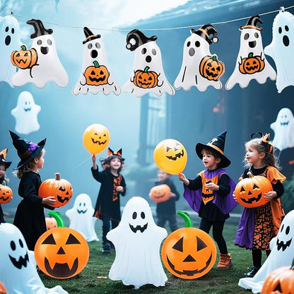 10 Packs 16 Inches Halloween Inflatable Pumpkin&Ghost Outdoor Decorations PVC Inflatable Hanging Pumpkin&Ghost Ornaments Blow Up Pumpkin&Ghost for Halloween Party Yard Garden Outdoor Decoration