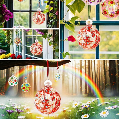 Hand Blown Glass Witch Ball,Glass Ornament Hanging Garden Gazing Ball Indoor Outdoor Home Décor. (4)