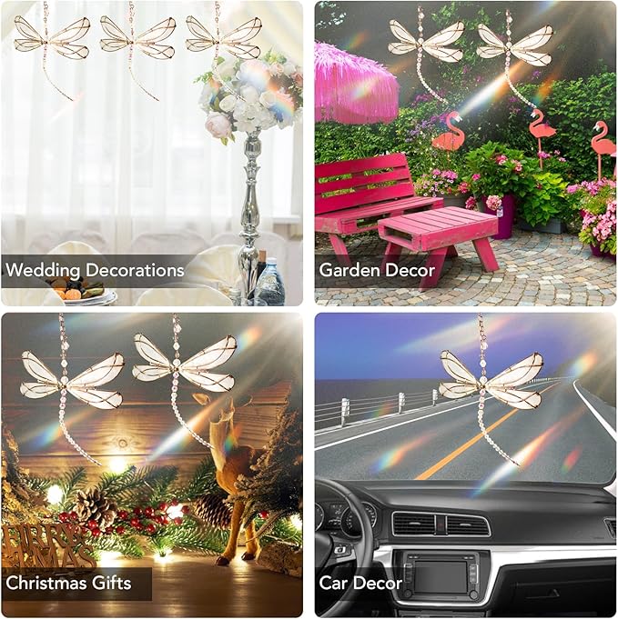 Dragonfly Crystal, Hanging Dragonfly Rainbow Maker Pendant for Windows Garden Wedding Car Decor