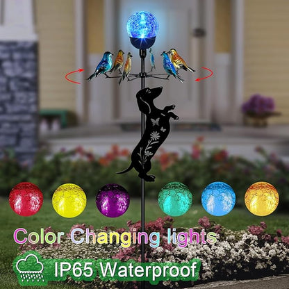 Solar Lights Yard Stakes-Bird Wind Spinners,Dachshund Garden Decor with Color Changing LED for Patio,Pathway,Lawn,Walkway,Outdoor Decorative