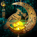 Rosefinch Solar Wind Chime for Outside - Exquisite Vermilion Bird Design, Handmade Aluminum Wind Chimes for Garden/Lawn, Soothing Zen Decor, Gift for Asian-Themed,Housewarming & Meditation Spaces