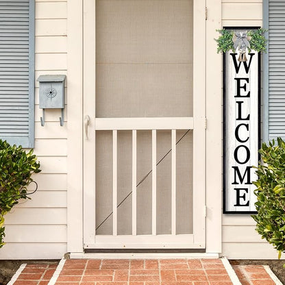 flowtorely Outdoor Welcome Sign for Front Porch Standing 45"×9" Tall Wood Frame Vertical Leaner farmhouse Outside Rustic Large Welcome Sign for Front Door Home Decorations (Black)