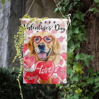 Golden Retriever Valentine Garden Flag Valentines Day Flags for Outside 12x18 Double Sided Small Yard Flags Dog Valentine's Day Decor Outdoor Lawn Valentines Banners Front Porch