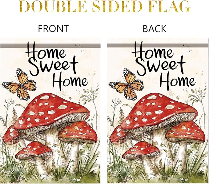 Mushroom Garden Flag 12x18 Inch Double Sided Spring Summer Welcome Mushroom Yard Flag Seasonal Farmhouse Decor Garden Lawn Yard Outdoor Decorations
