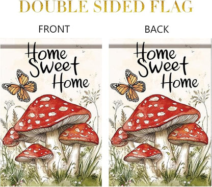 Mushroom Garden Flag 12x18 Inch Double Sided Spring Summer Welcome Mushroom Yard Flag Seasonal Farmhouse Decor Garden Lawn Yard Outdoor Decorations