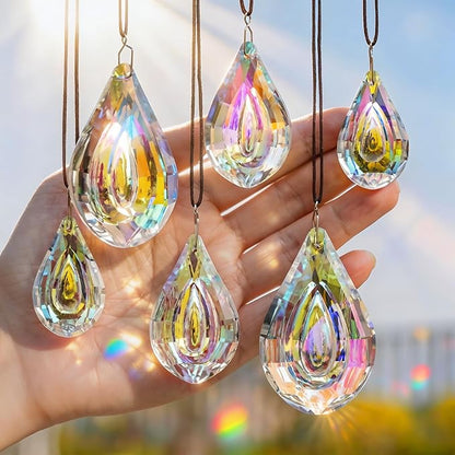 kanpura 6 Pcs Crystal Sun Catcher Prisms AB Colored Hanging Suncatchers with Glass Prism Rainbow Maker for Room, Garden Fantasy Aesthetic Home Decor