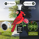 Solar Cardinal Memorial Stakes for Graves - Metal Cemetery Decorations with LED Light, Sympathy Gift for Loss of Mother Mom Grandma, Garden Grave Markers (Red Cardinal)