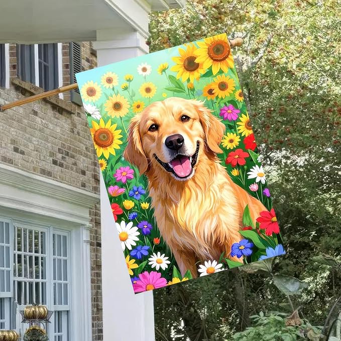 BlissYard Spring Garden Flag 12x18 Inch Double Sided Cute Golden Retriever Seasonal Welcome Small Flags For Outside Outdoor Decor Yard Farmhouse Holiday Spring Summer Decorations Yard Flags