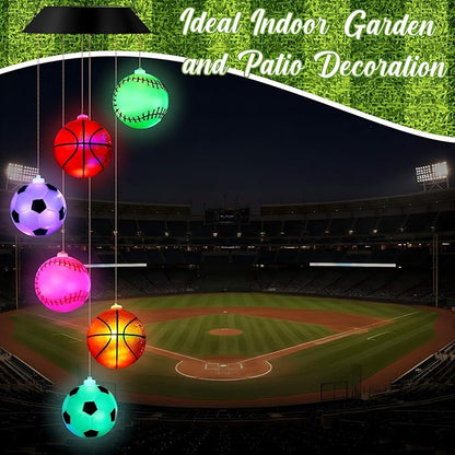 GlikCeil Sports Ball Solar Wind Chimes 27.5inch Sports Decorations Outside Waterproof Hanging LED for Yard, Porch, Patio, Party, Color Changing Lights