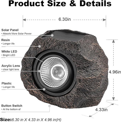 Candieslife Solar Rock Lights Outdoor Garden Waterproof - Super Bright LED Solar Spotlights, Solar Powered Landscape Path Decorative Garden Stone Lights for Pathway, Walkway, Yard, Patio (2 Pack)