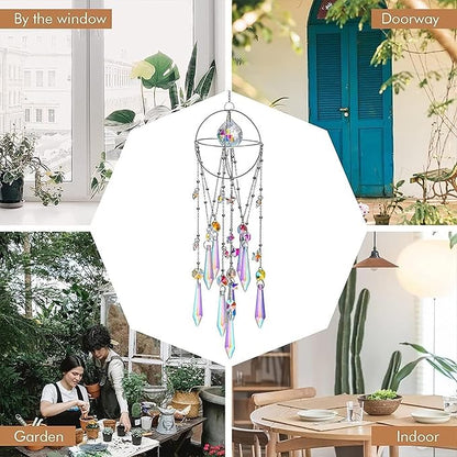 Crystal Sun Catcher Hanging Suncatchers Crystal Prisms Wind Chime Room Decor for Garden Home Windows Decoration (Silver Planet)