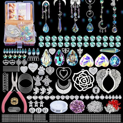 DIY Suncatcher Making Kits, 500 pcs Crystal Sun Catchers Crafts with Hooks Chains Pendants Rainbow Maker for Window Hanging Prism Indoor Outdoor Garden Party Decor