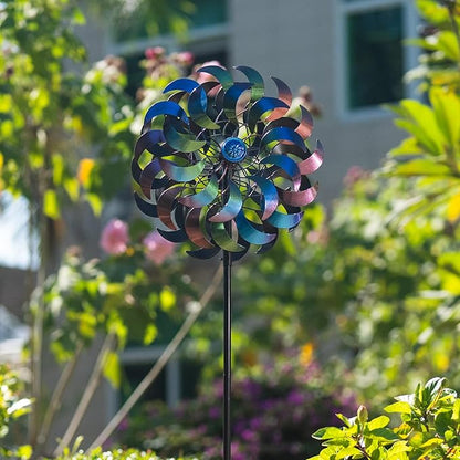 Wind Spinners Outdoor,64.2Inch 360°Rotating Crescent Windmill for Yard, Garden Wind Spinner with Blue Green Purple Gradient Blades, Weatherproof Metal Garden Decor