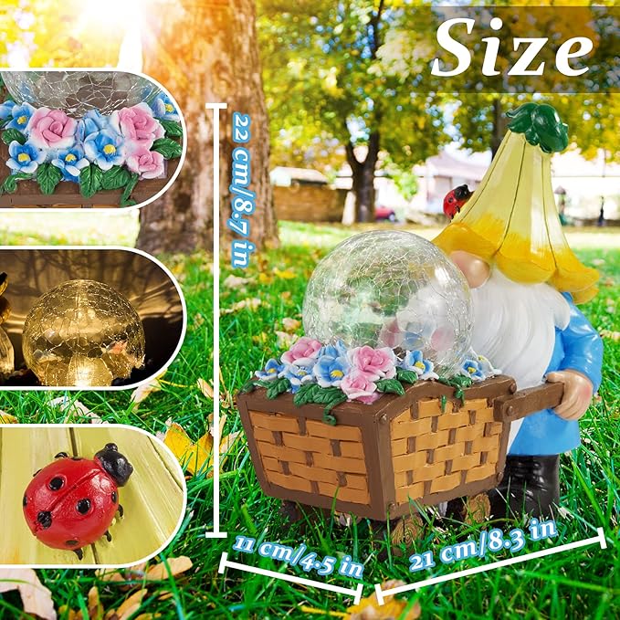 Garden Gnomes Outdoor Decorations Solar Statues,Garden Gnome Decor with LED Lights,Gnomes Clearance for Patio Lawn Decor Gnome Gift for Woman