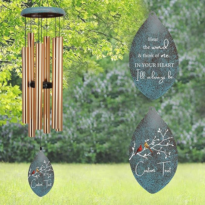 ASTARIN Personalized Sympathy Wind Chimes Deep Tone, 35inch Cardinal Wind Chimes, in Loving Memory of Dad/Mom, Memorial Gifts for Funeral Condolences(Produced in USA)