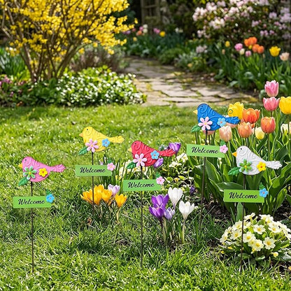 5Pack Metal Bird Decorative Garden Stakes,15.9 Inch Metal Garden Decor for Outside for Spring Decor, Shaking Head Yard Art Garden Decorations for Outdoor Lawn Pathway Patio