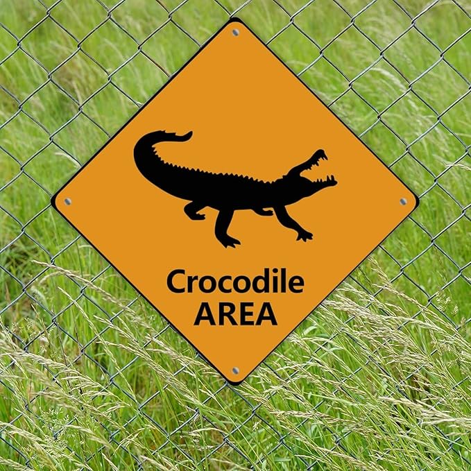 Warning Crocodile Area Aluminum Metal Sign Ocean Animal Caution Crossing Xing Street Sign Yellow Diamond Shape Funny Metal Sign For Indoor Outdoor 10x10in