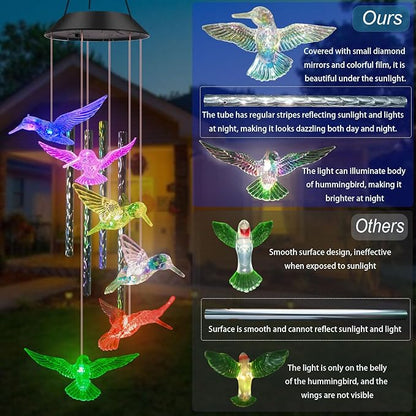 Hummingbird Solar Wind Chime lights,Unique Wind Chimes Gifts for Mom Women Grandma,Color Changing Solar Hummingbird lights Waterproof for Home Garden Yard Patio Windows Party Christmas Decor