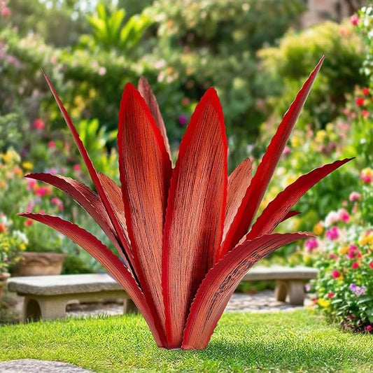 Large Tequila Rustic Sculpture, Rustic Metal Agave Plants for Outdoor Patio Yard Mexican Plant Garden， Agave Outdoor Lawn Ornaments Yard Stakes (Red 1pc)