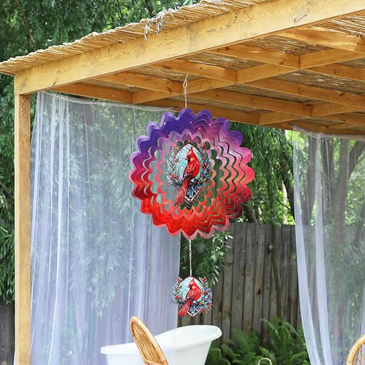 Cardinal Hanging Wind Spinners Outdoor - Stainless Steel Wind Sculpture 12 Inches Wind Chime Patio Lawn Yard Balcony Art Outside Decorations Religious Bereavement Gift for Remembrance Funeral Grieving