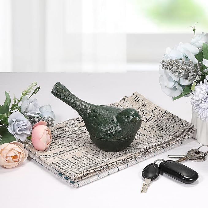 JUXYES Bird Cast Iron Key Hider Outside Spare Door Key Box Outdoor Small Garden Statues Ornament, Bird Indoor Decoration Jewelry Trinkets Box for Key, Ear Studs, Ring, Paper Clip