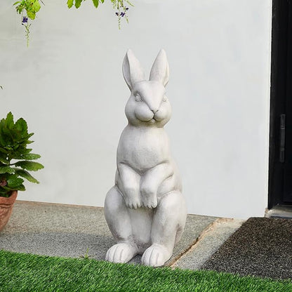 Glitzhome Rabbit Garden Statue Outdoor Standing Bunny Sculpture Lawn Decor, 22.75" H, White