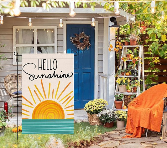 Hello Sunshine Summer Garden Flag 12x18 Vertical Double Sided Farmhouse Holiday Outside Decorations Burlap Yard Flag BW285