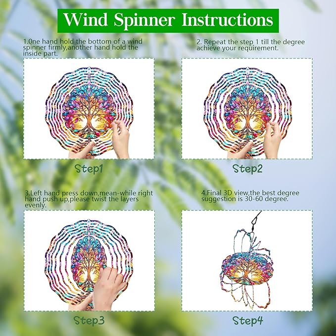 Tree of Life Wind Spinner,3D Stainless Steel Wind Spinner for Yard and Garden 3D Frosted Tree of Life Wind Sculptures Garden Decoration Crafts Ornaments 10Inch