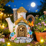 Suyorpe Fairy Garden Houses Solar Decor - Garden Statues Teapot House for Patio, Yard, Balcony Decoration, Outdoor Decor Yard Gifts for Mom Women