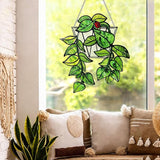 Stained Glass Suncatchers for Windows, 9 in Hanging Sun Catchers Indoor Window, Hanging Plant Decor for Home Indoor Outdoor, Plant Lover Gifts (UV Printed)