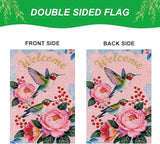 IVN Hummingbird Garden Flag 12x18 Inch – Welcome Floral Outdoor Flag, Double Sided Burlap Spring Summer Yard Flag for Porch Lawn Patio Decor