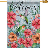 Hzppyz Welcome Spring Summer Decorative House Flag Hummingbird, Garden Yard Outdoor Big Burlap Bird Flag Flower Decor, Vintage Fall Autumn Farmhouse Seasonal Outside Decorations Double Sided 28 x 40