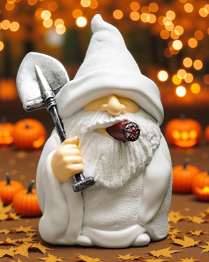 Leverse Whimsical Garden Gnome Statue with Shovel - 5.9 Inch Resin Outdoor Decor, Waterproof White Figure for Yard & Patio (Shovel)