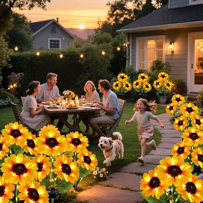Solar Garden Lights Outdoor, 3 Pack Sunflower Lights with 9 Large Sunflower, Waterproof Garden Decor, Birthday Gifts for Mom Grandma, Decorative Solar Flowers for Pathway Patio Yard Fall Decorations