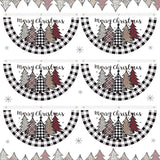 FuWeave Christmas Black and White Buffalo Plaid Bunting Fan Flag for Outside 1.5 x 3 ft Plaid Xmas Trees Hanging Flag Banner Pleated Buntings Winter Holiday for Christmas Garden Decor