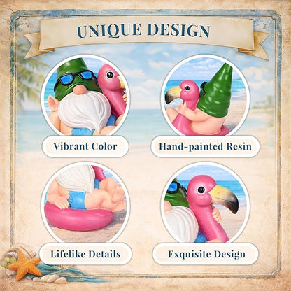 TISEJOY Garden Gnomes Outdoor Statues, Funny Flamingo Decor Gnomes Decor for Yard Patio Garden, Summer Gnomes Sculptures for Home Desk Table Pool Backyard, Garden Gifts for Mom, Friends
