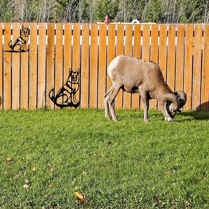 Garden Dog Statue Ornament, Metal German Shepherd Garden Stake Outdoor Black Dog Silhouette for Garden, Yard, Lawn (A)