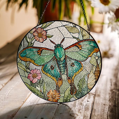 2 Stained Glass 7.8" Butterfly Stained Glass Suncatcher, Butterfly Sunflowers Stained Glass Suncatcher Art, Art Decor for Home Garden Housewarming, Gift for Pet Animal Nature Floral Lovers