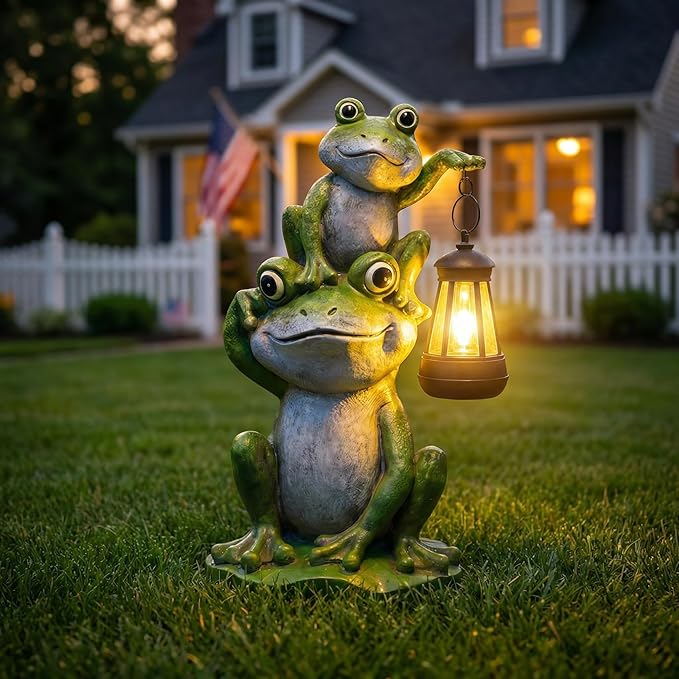 Lyeasw Solar Frog Garden Statues with Lights, Waterproof Outdoor Frog Decor for Patio Porch Yard, Mother’s Day Gardening Gift for Mom, Women & Frog Lovers