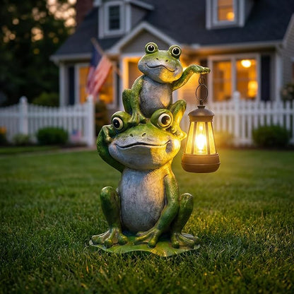 Lyeasw Solar Frog Garden Statues with Lights, Waterproof Outdoor Frog Decor for Patio Porch Yard, Mother’s Day Gardening Gift for Mom, Women & Frog Lovers